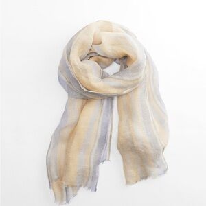 NWT. Zara Yellow/Blue 100% Linen Striped Scarf.